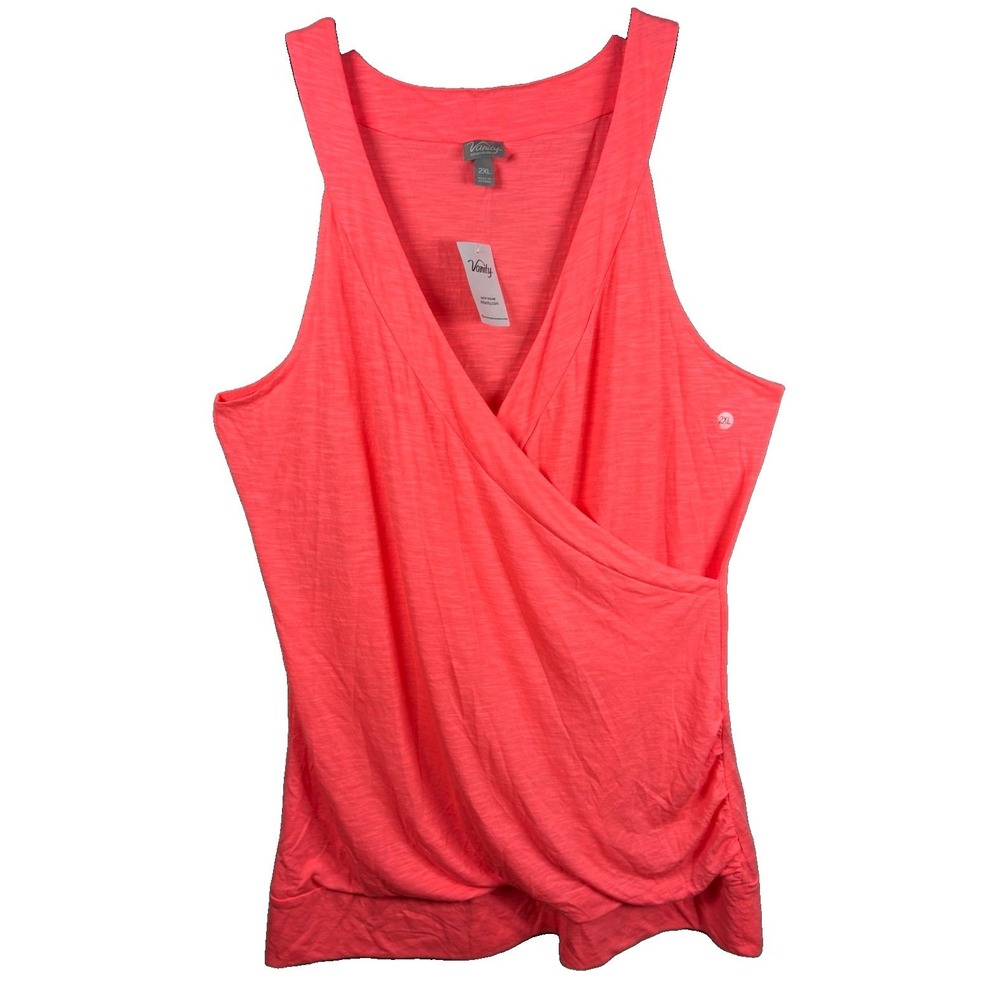 Vanity Coral Pink Womens Sleeveless Faux Wrap Shirt Top Blouse Tank Plus 2X NEW